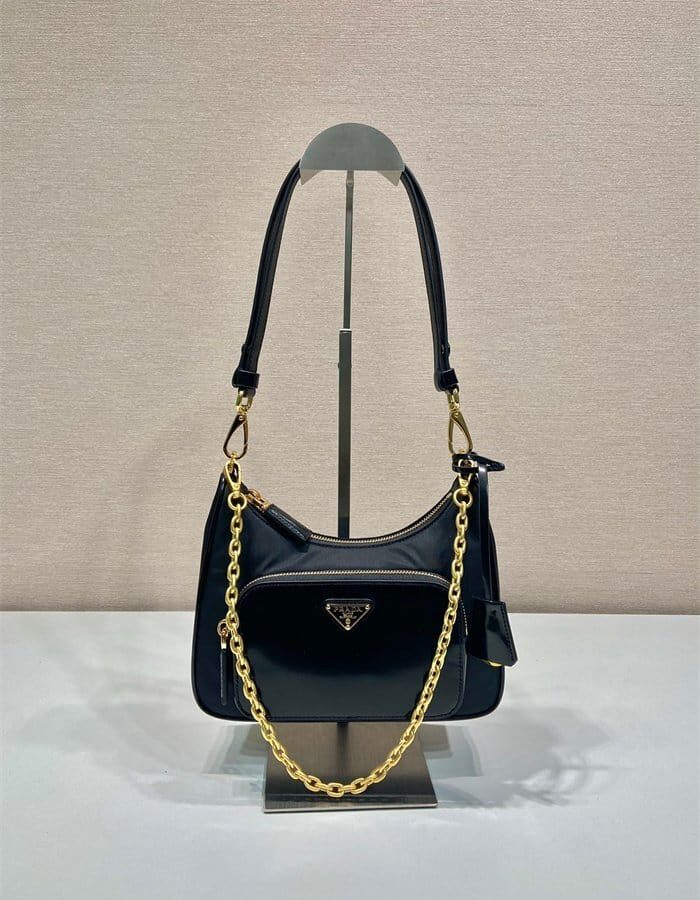 PRADA 프라다 리나일론 브러시드 가죽 미니 숄더백 1BC198