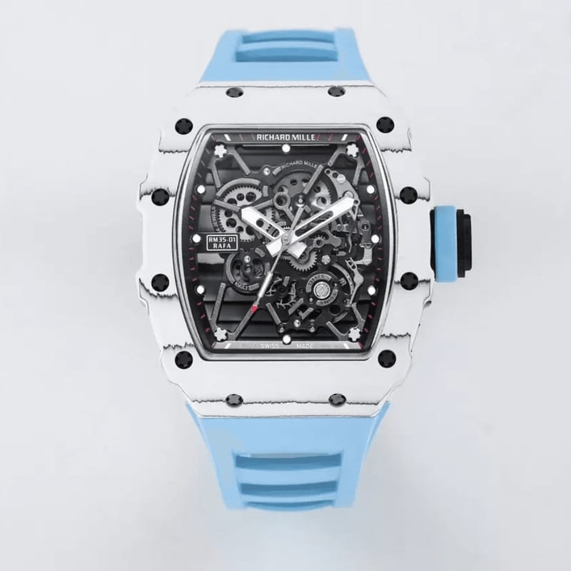RICHARD MILLE 리차드밀 라파엘 나달 화이트 카본 스켈레톤 다이얼 블루 러버 스트랩 RM35-01