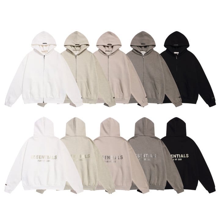 FEAR OF GOD 피어오브갓 에센셜 2005 백 로고 플리스 풀 후드 집업