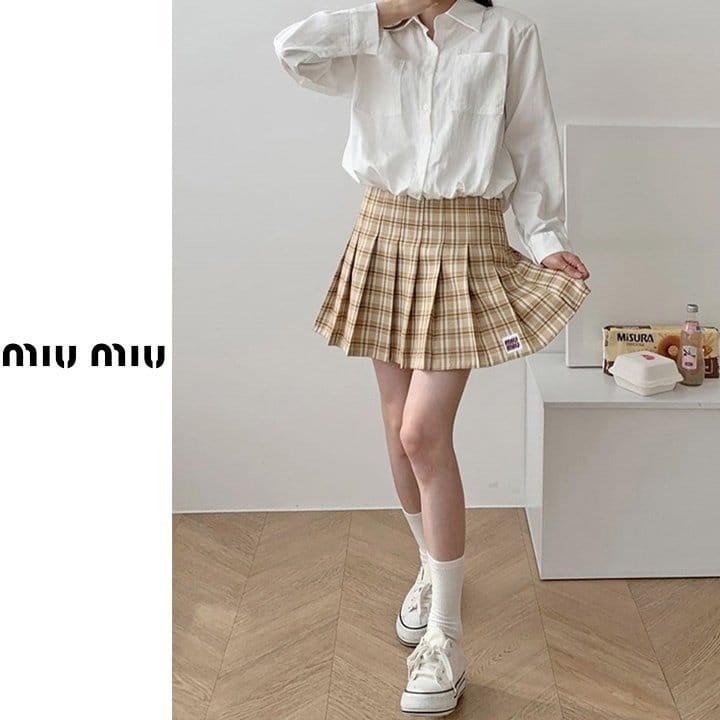 MIUMIU 미우미우 레터링 체크 치마바지