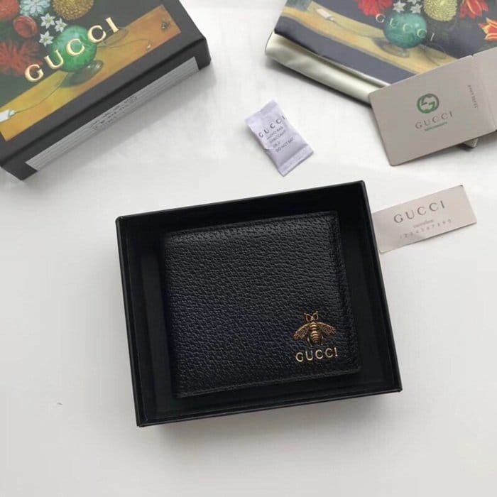 GUCCI 구찌 꿀벌 반지갑 올블랙 523364