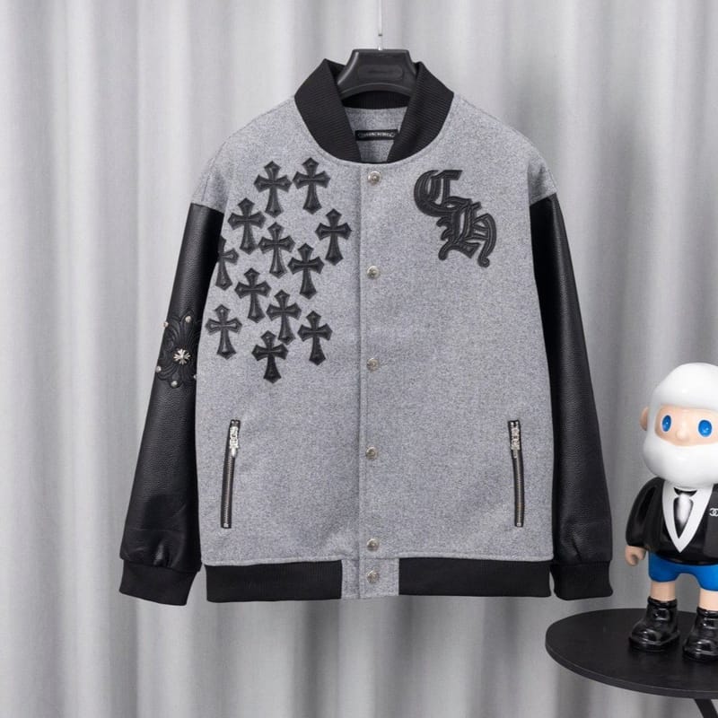 CHROME HEARTS 크롬하츠 멀티 크로스 레더 믹스 바시티 자켓