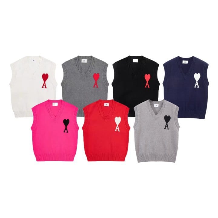 AMI 아미 059 빅 하트 베이직 니트 조끼