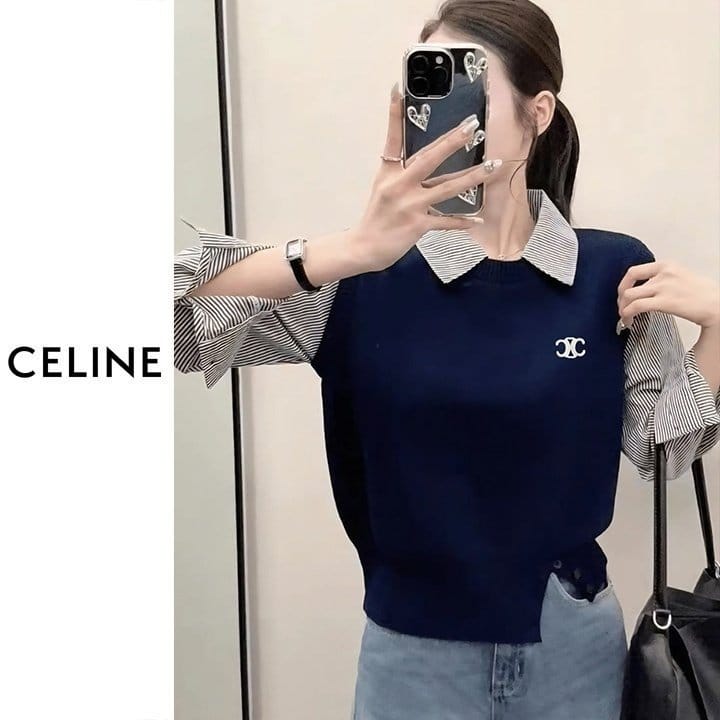 ●1월 판매 2위● CELINE 셀린느 버튼 배색 니트셔츠 3COLOR