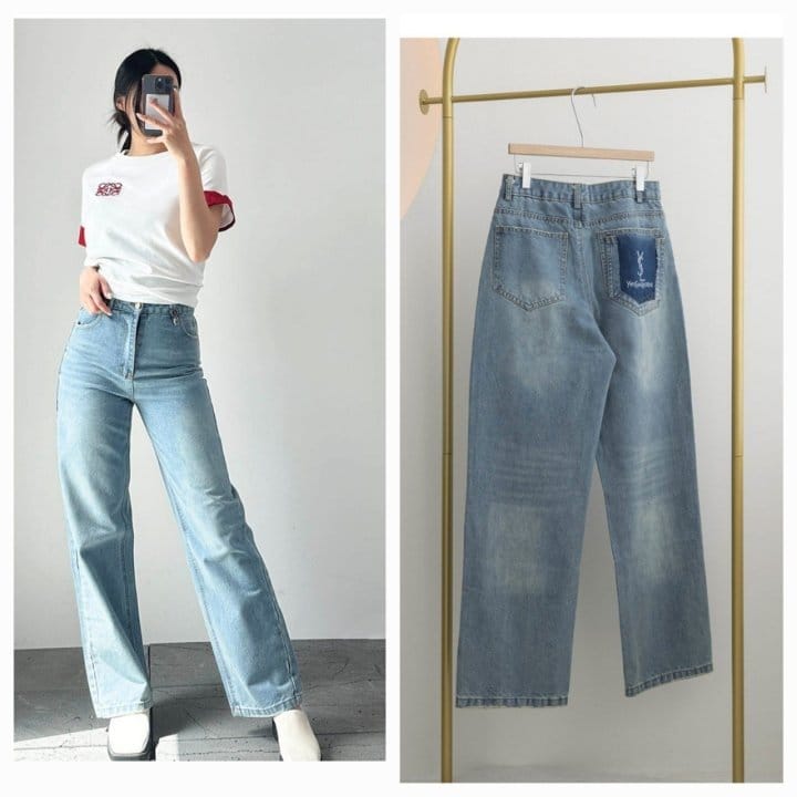 SAINT LAURENT 생로랑 웨이스트 롱 배기 진