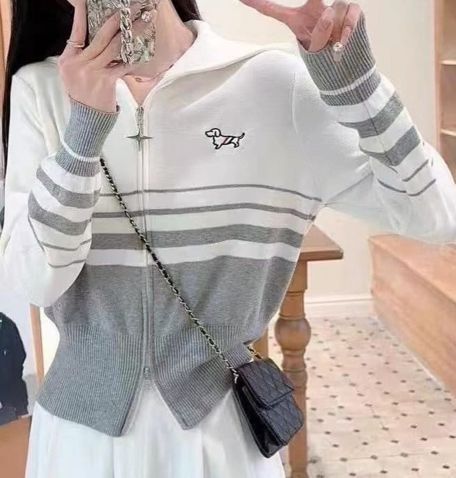 THOM BROWNE 톰브라운 헥터 하프배색 투웨이집업 니트 2COLOR