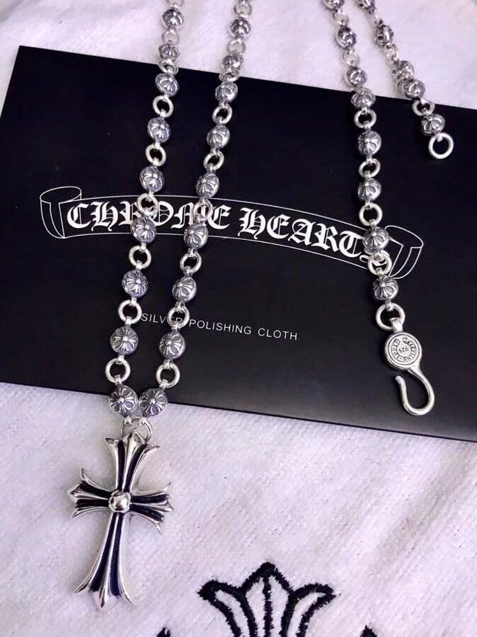 CHROME HEARTS 크롬하츠 남녀공용 925실버 십자 목걸이 65cm