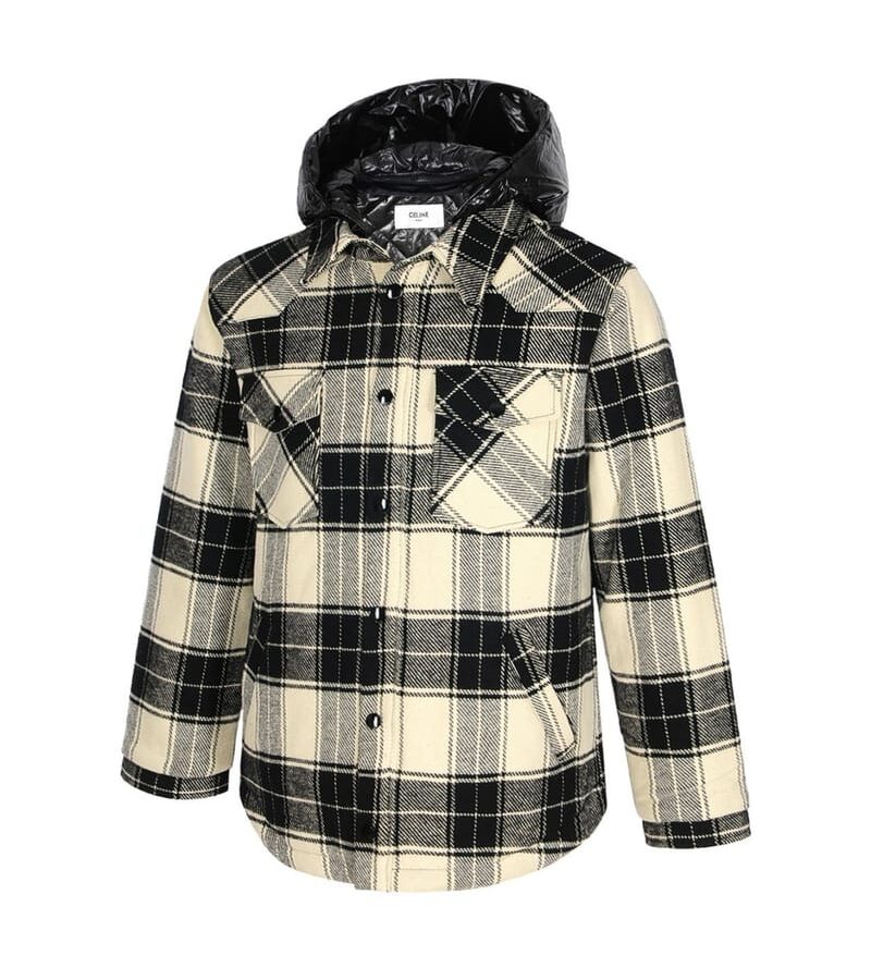 CELINE 셀린느 울 모직 체크 패딩 셔츠 자켓
