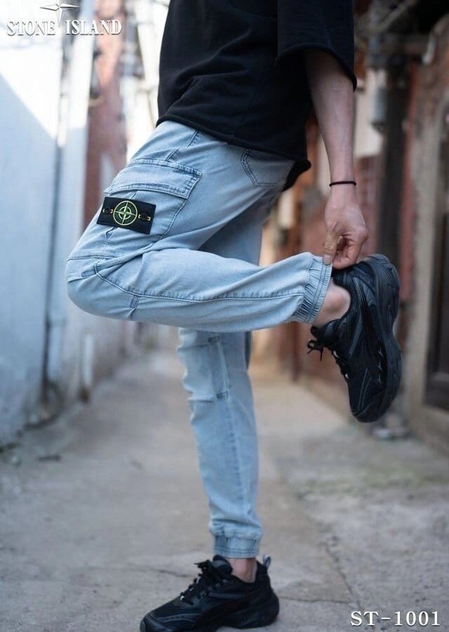 STONE ISLAND 스톤아일랜드 쿨 데님 카고 조거 팬츠