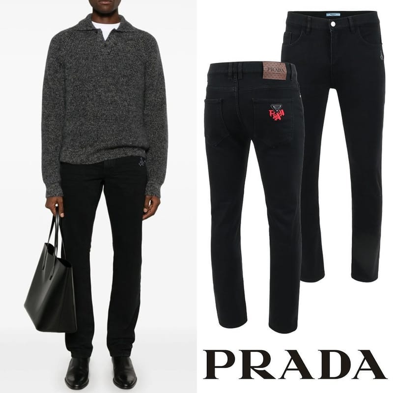 PRADA 프라다 클래식레더 이니셜 레터링 융기모 블랙진
