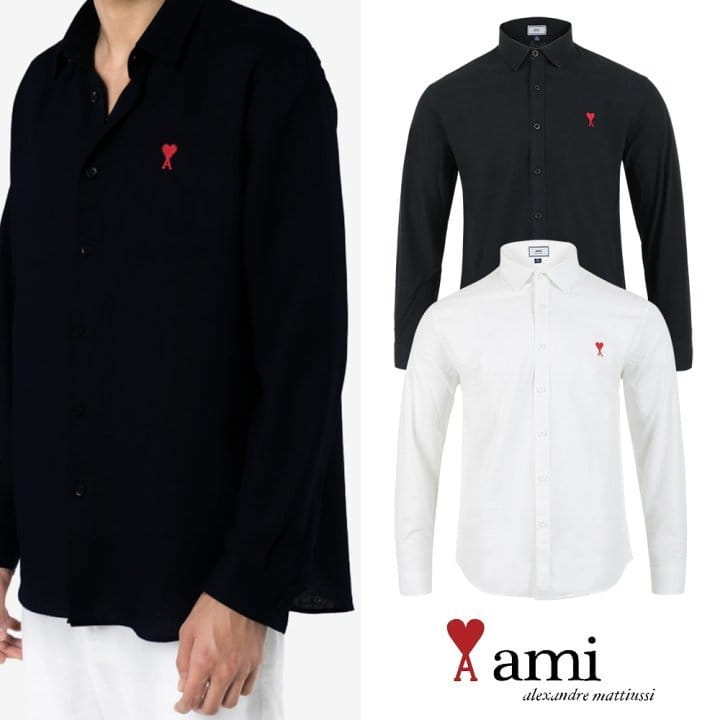 AMI 아미 자수로고 린넨 셔츠