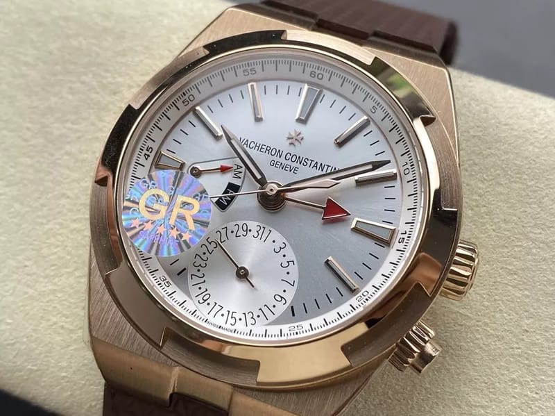 VACHERON CONSTANTIN 바쉐론 콘스탄틴 오버시즈 듀얼 타임 실버 다이얼 브라운 러버 스트랩 41mm 7920V