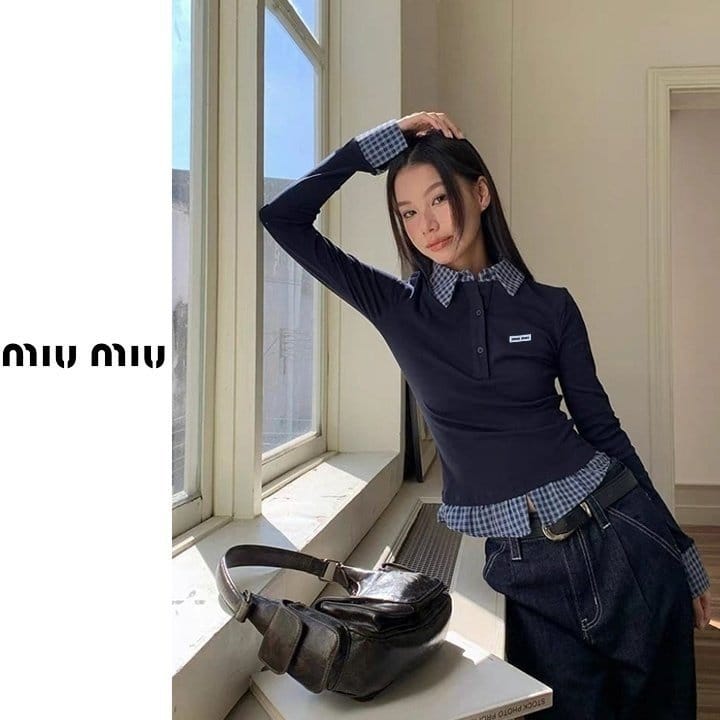 MIUMIU 미우미우 체크 배색 폴로 셔츠 2COLOR