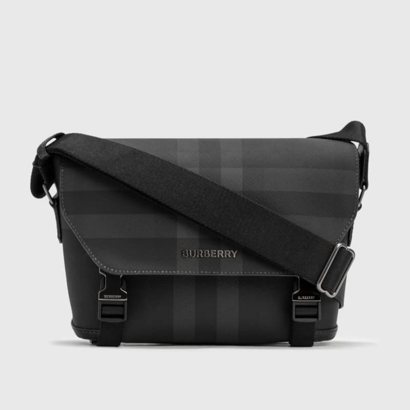 BURBERRY 버버리 차콜 체크 레더 스몰 메신저백 80653351