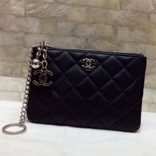 CHANEL 샤넬 램스킨 은장 동전&카드지갑 AS1008-2