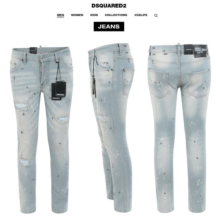 DSQUARED2 디스퀘어드2 스팟 페인트 아이스 슬림 일자진