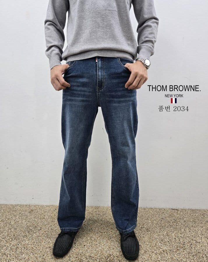 THOM BROWNE 톰브라운 스판 세미 일자 청바지