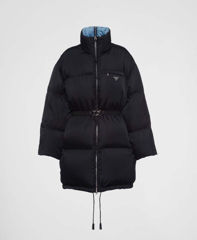 PRADA 프라다 리나일론 삼각로고 개버딘 후드 다운 코트 패딩