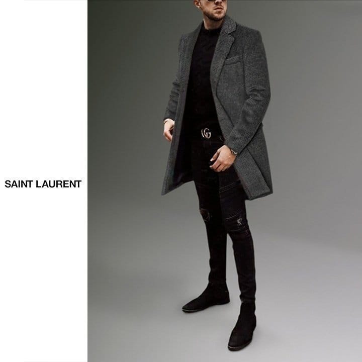 SAINT LAURENT 생로랑 베이직 다크 그레이 코트