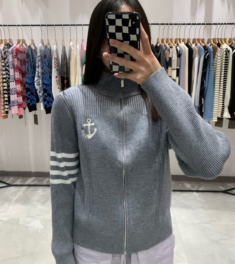 THOM BROWNE 톰브라운 네이비 배색 니트 가디건 2COLOR