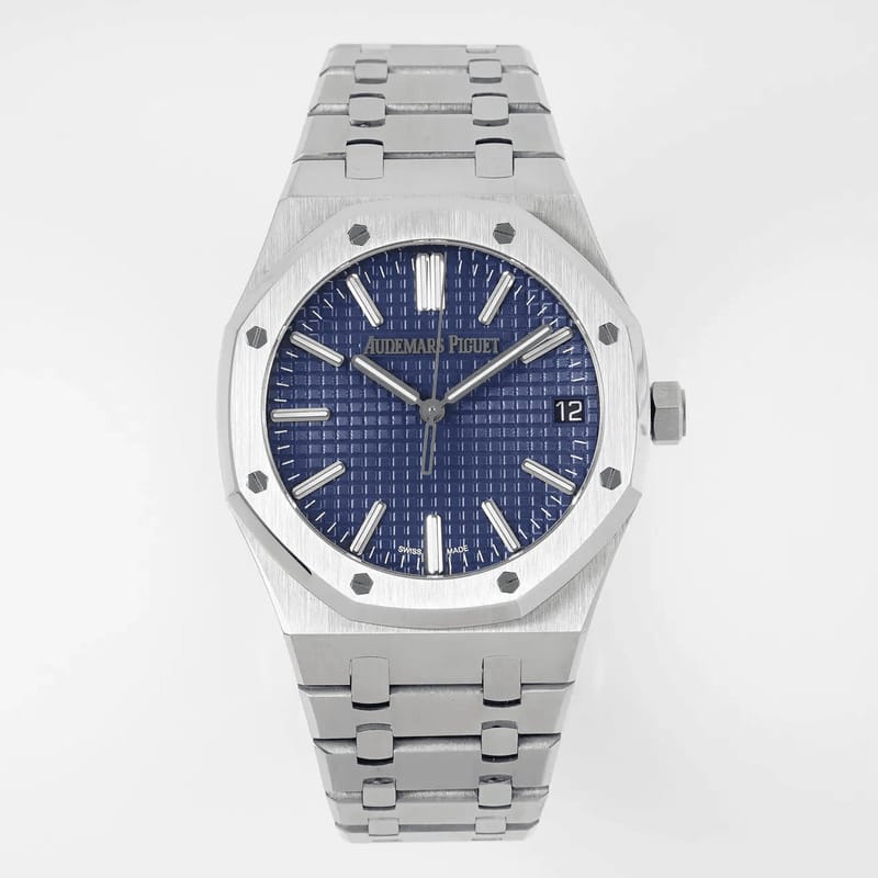 AUDEMARS PIGUET 오데마피게 로얄오크 50주년 한정판 블루 텍스처 다이얼 스틸 SS 브레이슬릿 41mm 15510ST