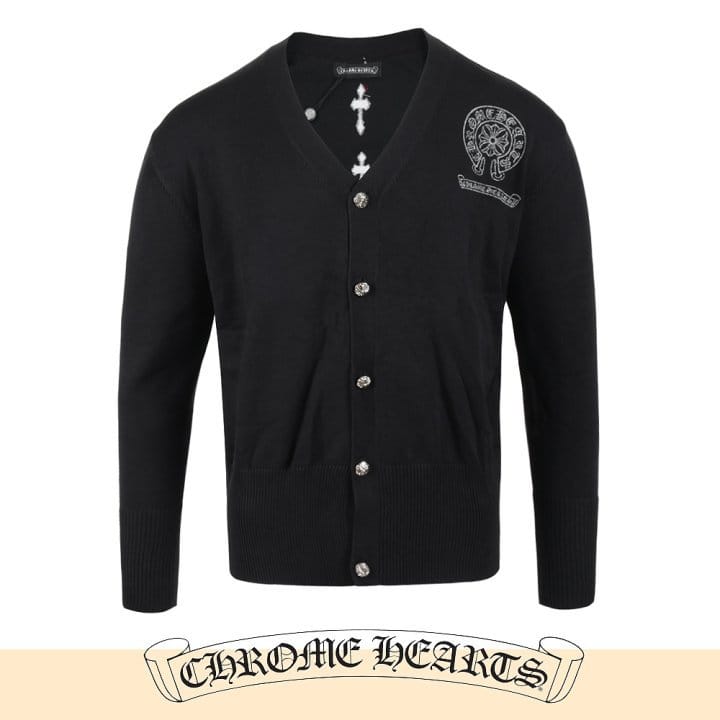 CHROME HEARTS 크롬하츠 실버 스티치 말굽 울 가디건