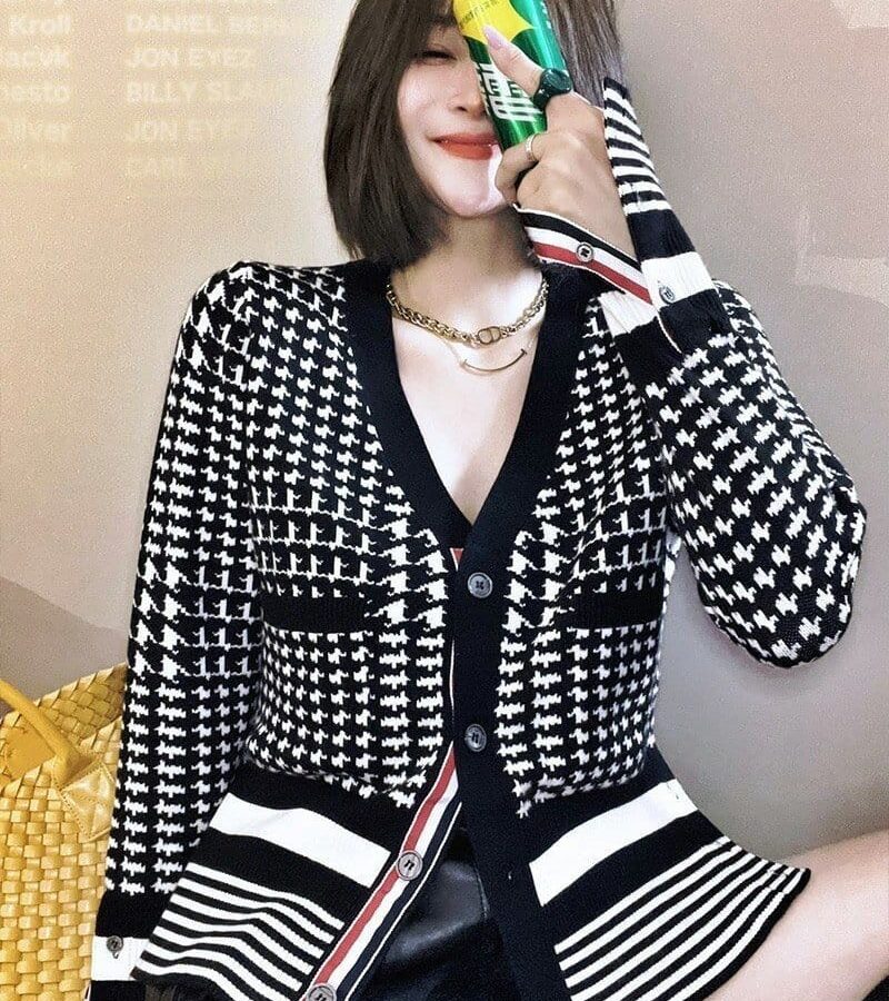 THOM BROWNE 톰브라운 블랙하운드 니트 가디건