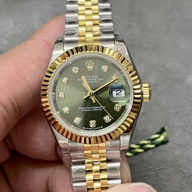 ROLEX 로렉스 레이디 데이저스트 그린 다이얼 10P 다이아 콤비 28mm 279173