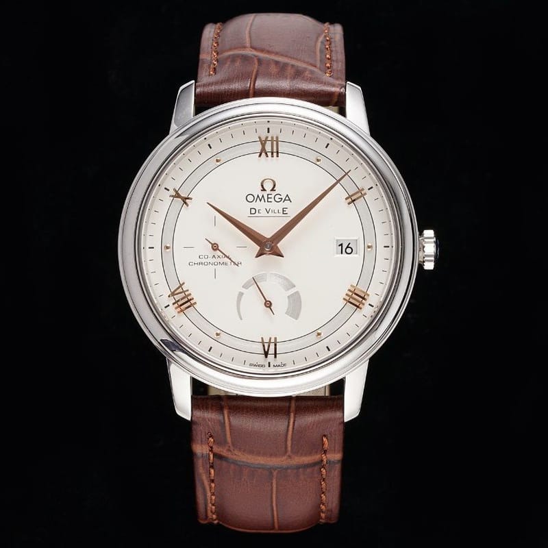 OMEGA 오메가 드빌 화이트 다이얼 드레스 워치 가죽 스트랩 424.13.40.21.02.002