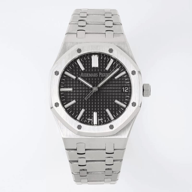 AUDEMARS PIGUET 오데마피게 로얄오크 50주년 한정판 블랙 텍스처 다이얼 스틸 SS 브레이슬릿 41mm 15510ST