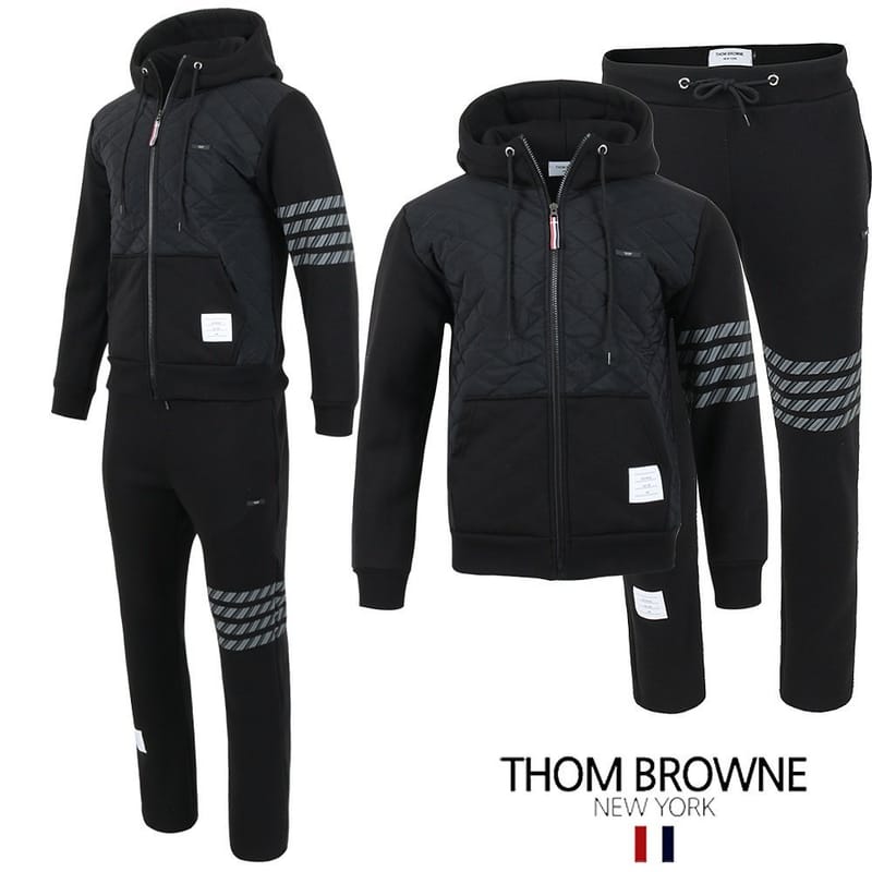 THOM BROWNE 톰브라운 사선 로고 패치 누빔 패딩 셋업