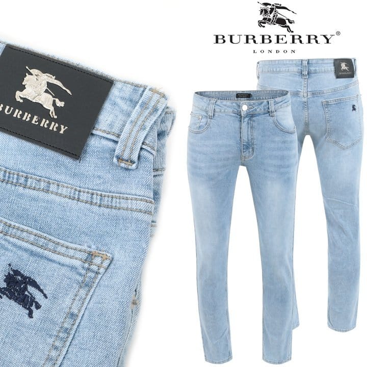 BURBERRY 버버리 블루기사자수 워싱 연청 슬림진