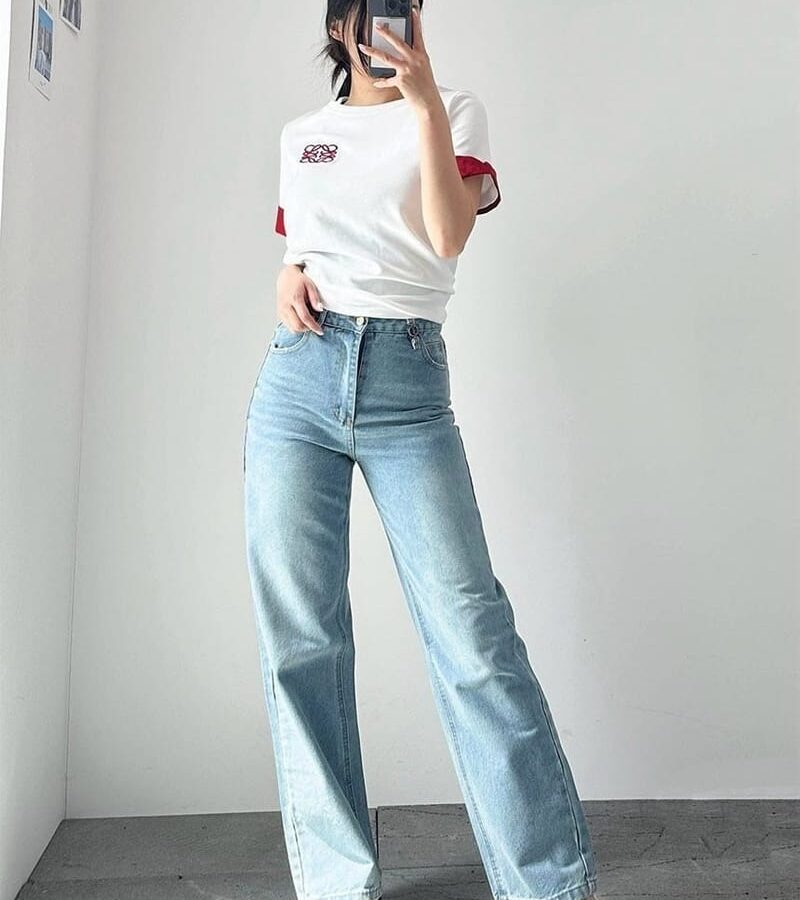 SAINT LAURENT 생로랑 하이웨스트 와이드 펜츠