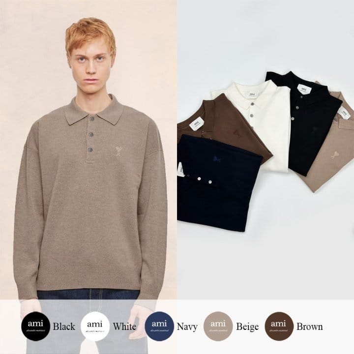 AMI 아미 드 꾀흐 까마이외 자수 카라 니트