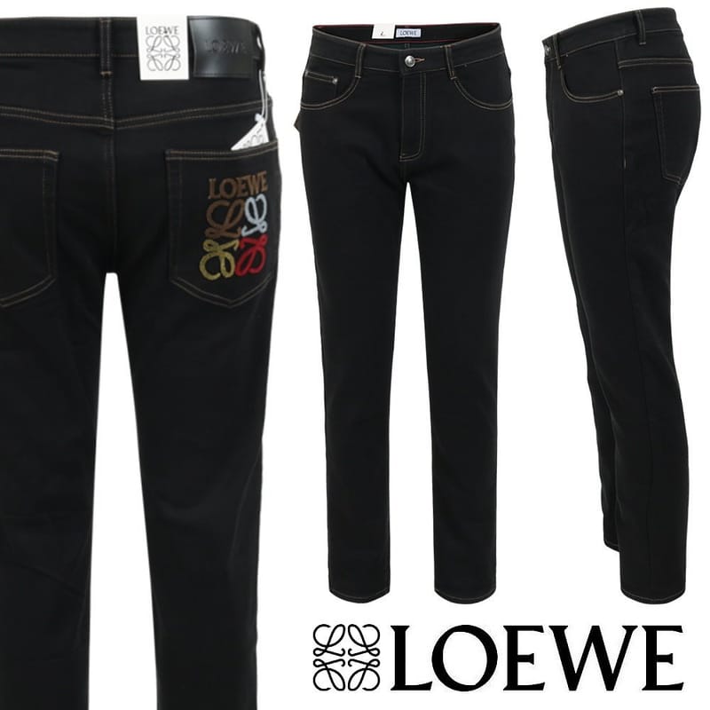 LOEWE 로에베 컬러 아나그램 부클 블랙 슬림 일자진