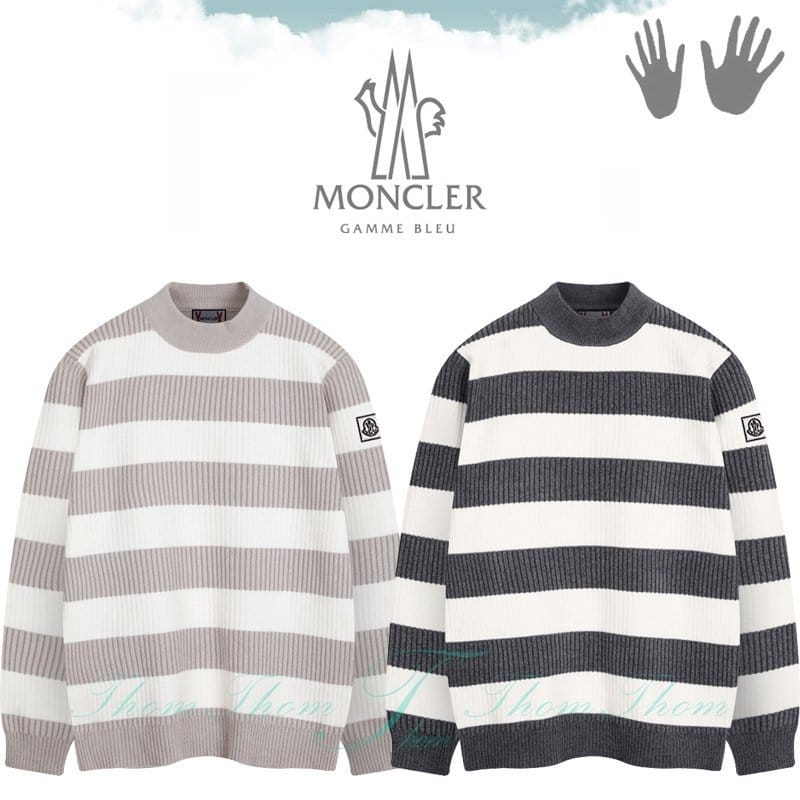 MONCLER 몽클레어 감마블루 큰 단가라 반폴라 니트