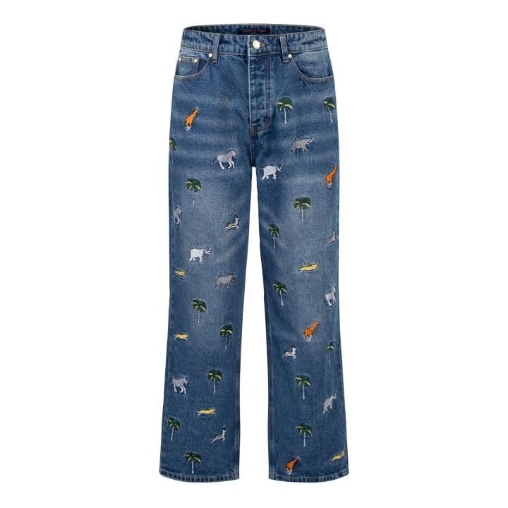 LOUIS VUITTON 루이비통 사파리 테마 자수 데님 팬츠