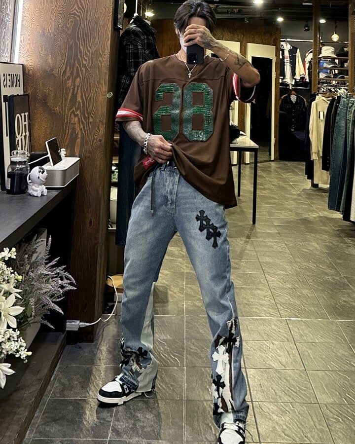 CHROME HEARTS 크롬하츠 멀티 컬러 크로스 플레어 데님