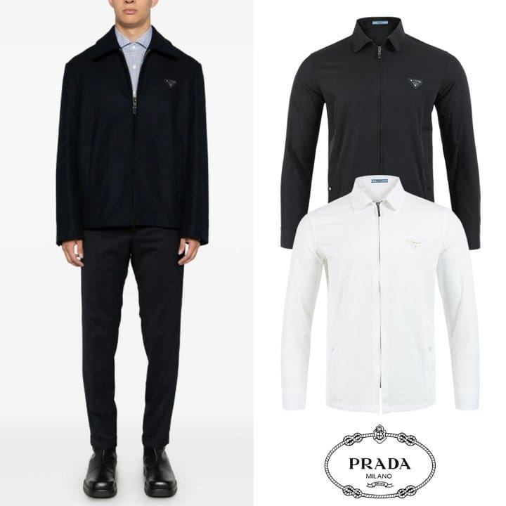 PRADA 프라다 클래식 레더 트라이앵글 바람막이