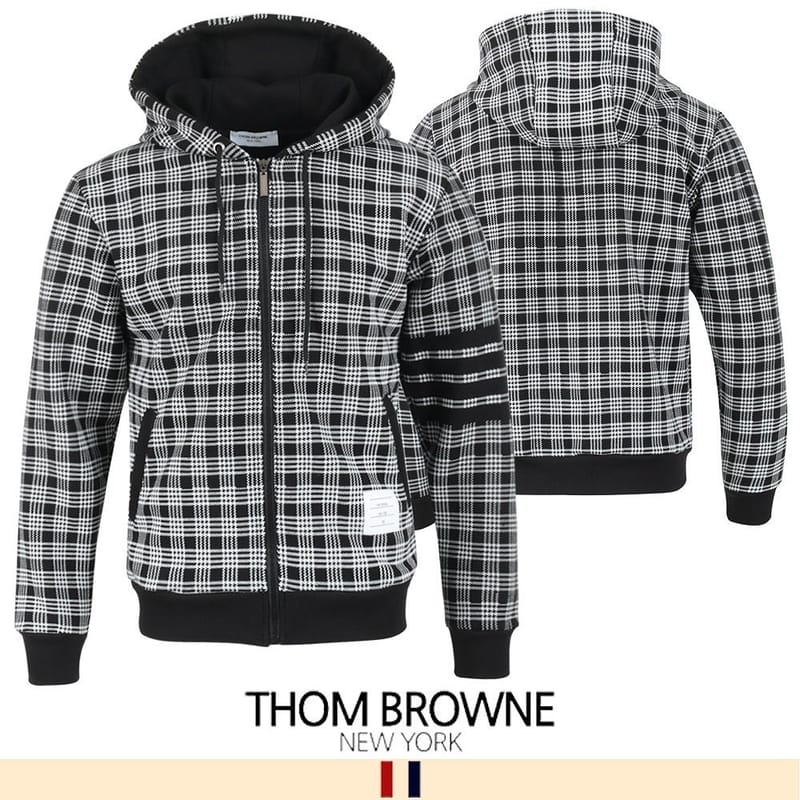 THOM BROWNE 톰브라운 블랙4바 하운드 체크 후드 집업