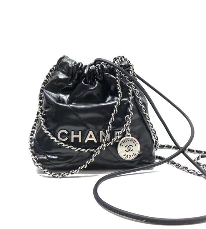 CHANEL 샤넬 샤이니 카프스킨 실버메탈 핸드백 미니 AS3263