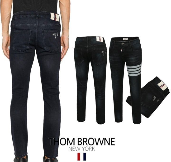 THOM BROWNE 톰브라운 4바 돌고래자수 블랙워싱 슬림진