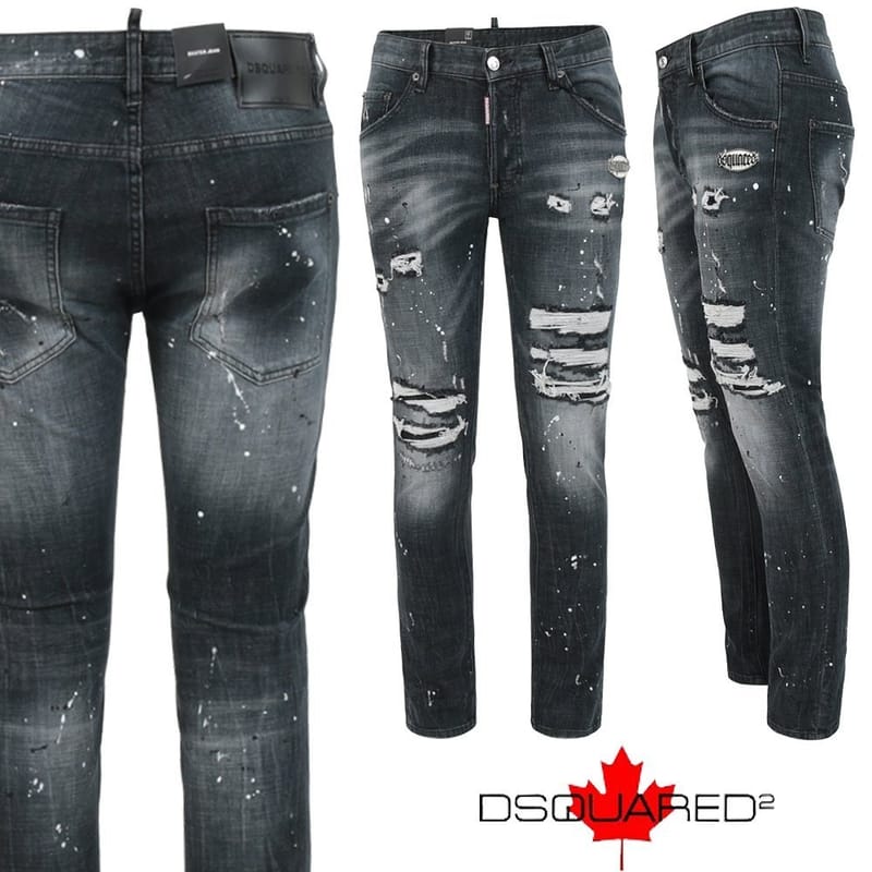 DSQUARED2 디스퀘어드2 스틸로고 데미지 블랙 슬림 일자진