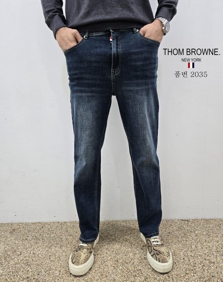 THOM BROWNE 톰브라운 스판 세미 일자 청바지