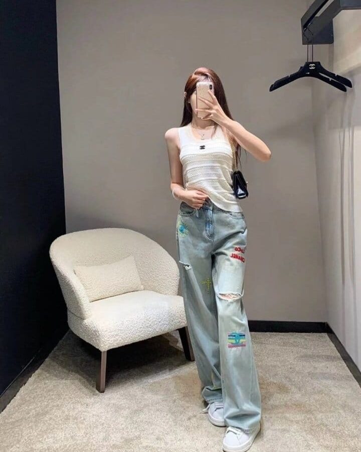 CHANEL 샤넬 코코자수 청바지