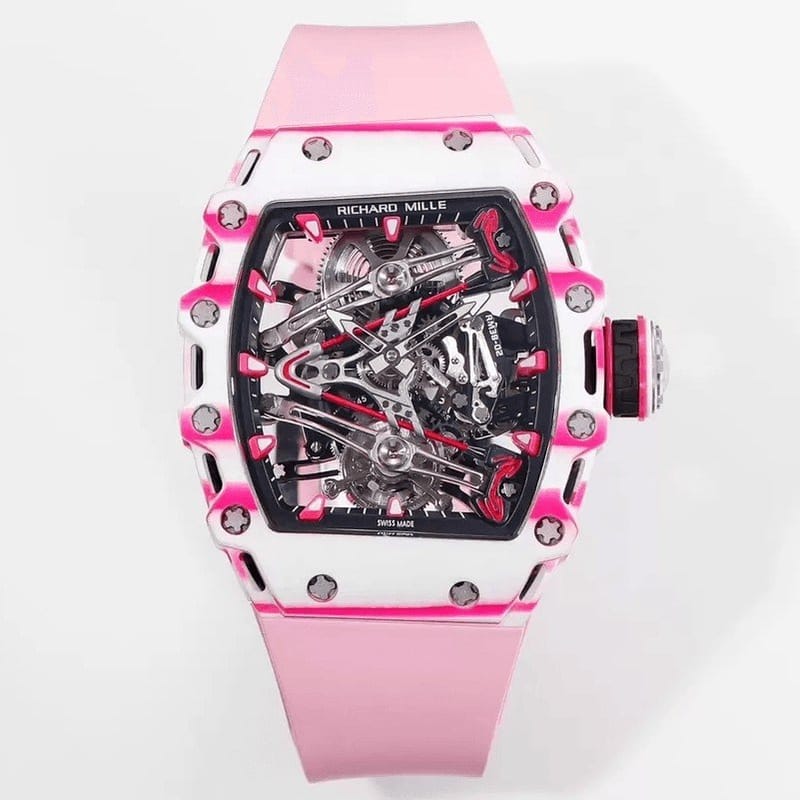 RICHARD MILLE 리차드밀 부바왓슨 투르비옹 화이트/핑크 NTPT 카본 스켈레톤 다이얼 화이트 러버 스트랩 RM38-02