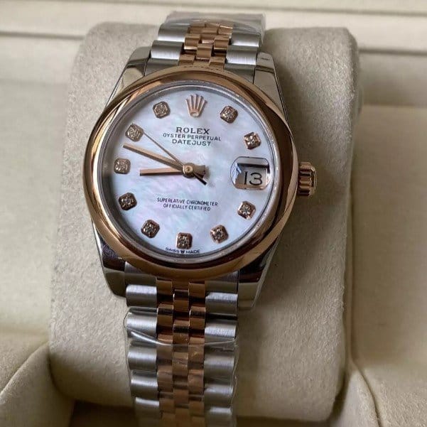 ROLEX 로렉스 여성용 데이저스트 MOP 다이아몬드 다이얼 스무스 베젤 콤비 SS/RG 31mm 278271