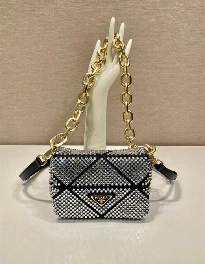 PRADA 프라다 크리스탈 장식 새틴 미니백 1BD329