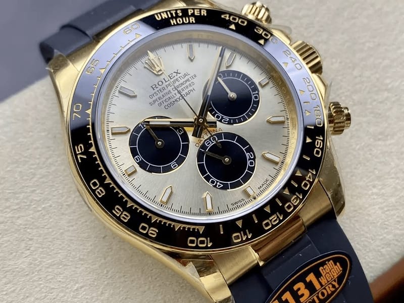 ROLEX 로렉스 텅스텐 크로노그래프 데이토나 샴폐인 다이얼 옐로우 골드 러버밴드 m126515