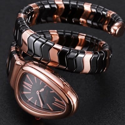 BULGARI 불가리 세르펜티 스피가 여성용시계 쿼츠 화이트 세라믹 세르펜티 스피가 여성용시계 쿼츠 블랙 세라믹 / 18K 로즈골드 블랙다이얼 bvl0098 - Bvlgari Serpenti Spiga Black Lacquered Dial Quartz Ladies Watch Black Ceramic And Pink gold Black dia